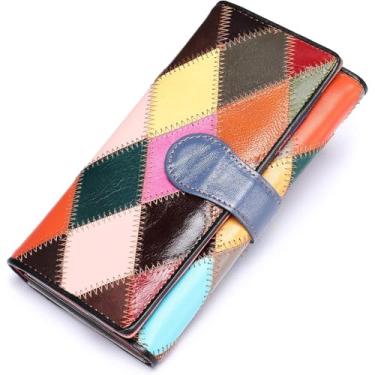 Imagem de NOVIIML nuine Leather Patchwork Wallet for Women Multicolor Trifold Wallets Ladies Card Holder Money Organizer with Coin Purse