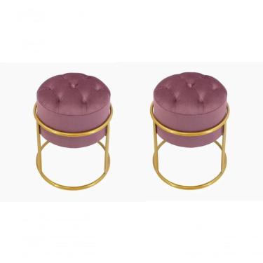 Imagem de Kit 2 Puff Banqueta Estofado Decorativo Base De Ferro Capitonê Suede Rosê Do Lar Móveis E Decoração