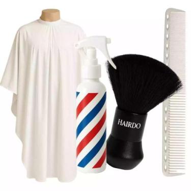 Imagem de Kit Profissional para Barbeiros Capa de Corte Borrifador Espanador e P