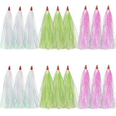 Imagem de Cauda de pesca Mylar Flash Teaser - 9 pçs/18 peças de pesca Bucktail Teaser Teaser de pesca para plataforma de linguado, plugues de pesca em água salgada, 3 cores (9 peças de cores mistas)