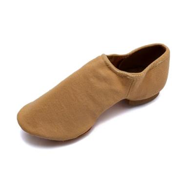 Imagem de MSMAX Tênis feminino de jazz de lona elástica infantil para treinamento e dança, Nude., 36