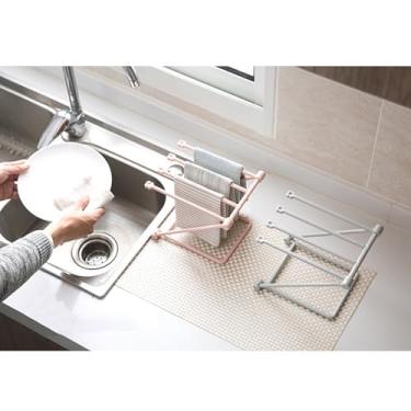 Imagem de Suporte de toalha de mão dobrável, suporte vertical de pano de prato, escorredor dobrável de 4 braços para cozinha (cinza)