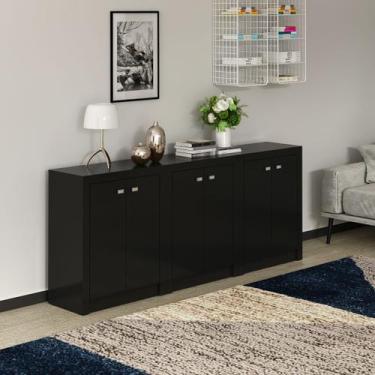 Imagem de Conjunto para Escritório 3 Armários com 2 Portas ME4103 Preto - Tecno 