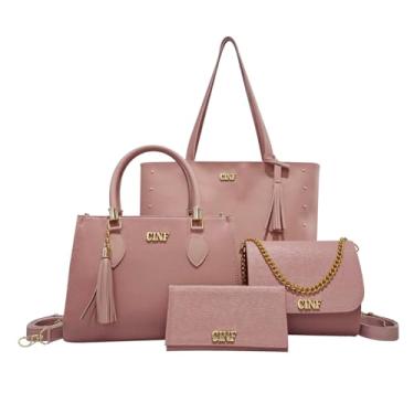 Imagem de Kit Bolsa Feminina Sacola Grande + Bolsa Média + Tira Colo + Carteira (Rose)