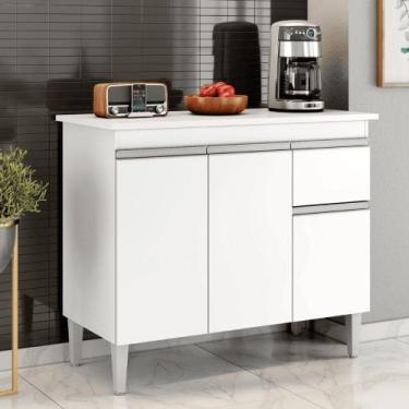 Imagem de Balcão Gabinete de Pia para Cozinha Sem Tampo 100cm Tatiane Branco- MA