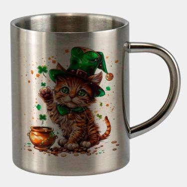 Imagem de Caneca de Inox Premium Prateada 400ml GATINHO ST PATRICKS DAY FOFO 8 -