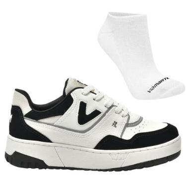 Imagem de Kit Tênis Via Marte 042-022 Feminino e Meia, 36, Branco, Preto, Femini