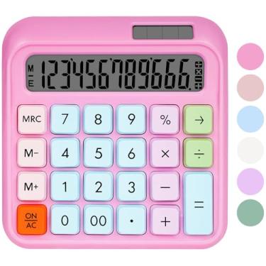 Imagem de HUTUDD Calculadora, calculadora linda tela LCD grande de 12 dígitos e botões, bateria solar calculadora de energia dupla para trabalho básico de escritório (rosa escuro)