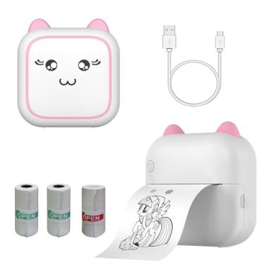Imagem de Yosugar Mini impressora de adesivos, impressora de notas portátil com 2 rolos de papel adesivo, cápsulas de impressora sem tinta para listagem, notas, diário, viagem (rosa M5)
