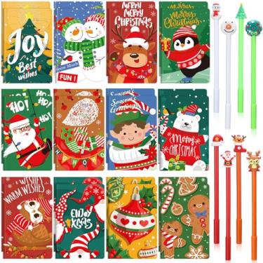 Imagem de Tenceur Mini caderno de Natal com 48 peças com caneta esferográfica, bloco de notas de Natal Feliz Natal, pequeno bloco de notas de Papai Noel, boneco de neve, caderno de bolso para festa de Natal, crianças, presentes de festa em casa (estilo vintage)