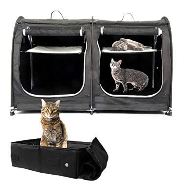 Imagem de porayhut Mispace Portátil, 2 transportadores de animais de estimação para gatos, condomínio dobrável para carros, viagens, animais de estimação, gaiolas de exibição com bolsa de transporte portátil, tapetes e caixa de areia