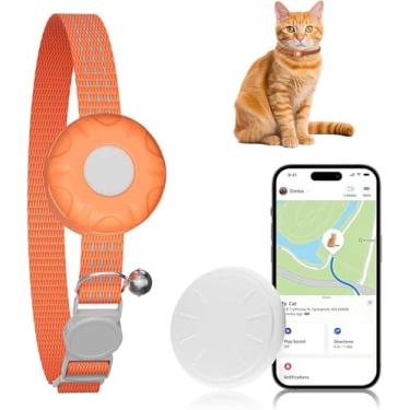 Imagem de Rastreador GPS para gatos, rastreador GPS impermeável para animais de estimação, coleira rastreadora GPS para gatos com fivela elástica de segurança, compatível com Apple Find My App (apenas iOS), sem