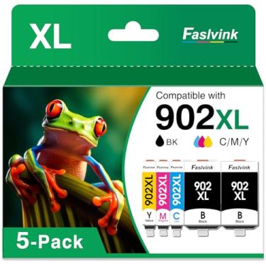 Imagem de Faslvink Pacote combo de cartuchos de tinta compatíveis 902XL para HP 902XL 902 XL Ink funciona com impressora HP Officejet Pro 6978 6968 6970 6962 6958 6975 (pacote com 5