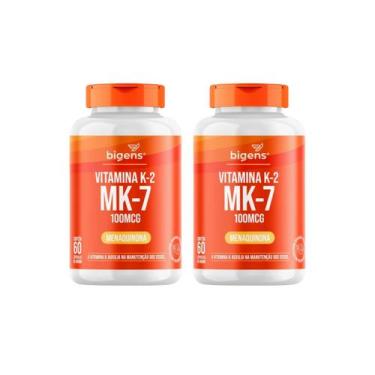 Imagem de Kit 2 Vitamina K2 Mk7 100mcg Ossos Fortes 60 Cáps Bigens