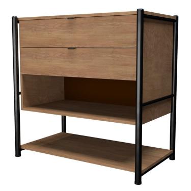 Imagem de Cômoda 2 Gavetas Nicho Aberto Prateleira Inferior Estrutura Aço MDP Alice