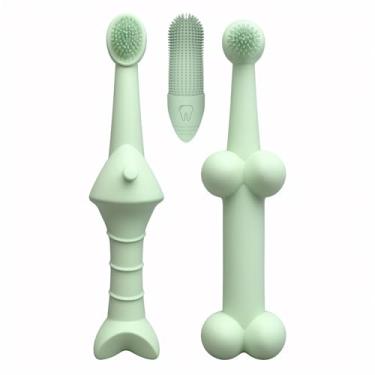 Imagem de JBD Conjunto de cuidados dentários para animais de estimação – Conjunto de escova de dentes de silicone e escova de dedo para cães e gatos com 1 escova de dedo combinando para remover detritos
