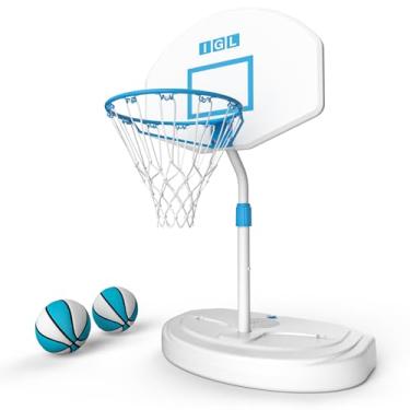 Imagem de IGL Cesta de basquete para piscina, altura ajustável, cesta de basquete para piscina ao ar livre, sistema de gol de basquete portátil antiferrugem para piscina, base preenchível, inclui 2 bolas e