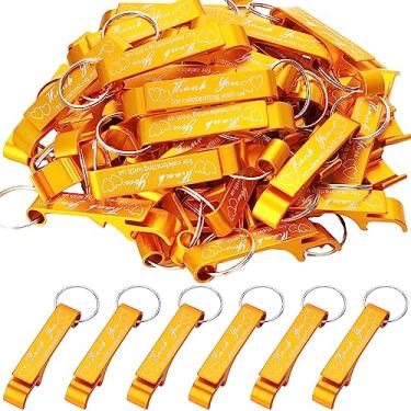 Imagem de Dandat Chaveiro abridor de garrafas, 100 peças, agradecimentos de casamento para convidados, abridor de cerveja de vinho de alumínio, presentes de convidados, presentes para festa de aniversário, chá de bebê, lembranças de formatura (dourado)