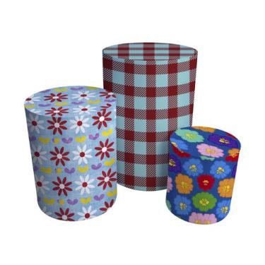 Imagem de Trio Capas Para Cilindro Versátil Festa Junina Flores Fundo Azul  C/ E