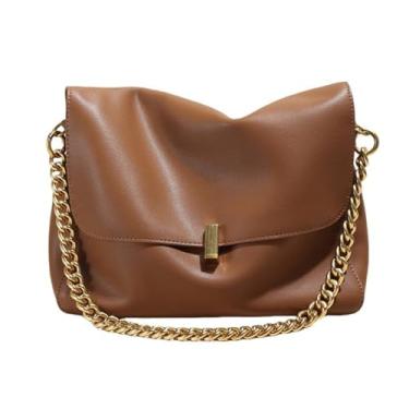 Imagem de GJHFCXSO Bolsas de Ombro Femininas Bolsas Crossbody de Couro LegíTimo Corrente Dourada Bolsas de Ombro da Moda Bolsa Tote Diária,Brown