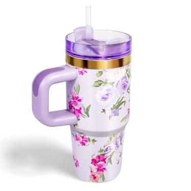 Imagem de Copo de 400 ml com alça e canudo, copo infantil de 400 ml com tampa e canudo para crianças copos de aço inoxidável, presente de viagem para esportes ao ar livre, escola, mantém as bebidas frias por