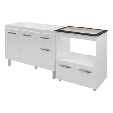 Imagem de Kit Cozinha Moblis Armario de Pia 120cm Anita Balcao Para Cooktop Elisa 5 Bocas Branco (Savana/Off White)