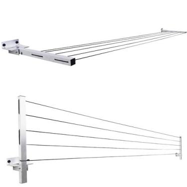 Imagem de Varal Roupa Alumínio Articulado De Parede Retrátil Até 4 Mt - Home Var
