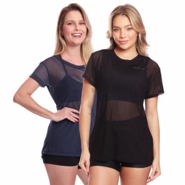 Imagem de Kit 2 Blusa Manga Curta Tule Transparente Treino Academia Fitness - Br