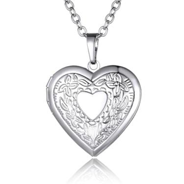 Imagem de GOLDCHIC JEWELRY Colar com medalhão de coração para mulheres, banhado a ouro 18 quilates/banhado a platina/flor de ouro rosa/medalhão de foto memorial da árvore da vida com imagem