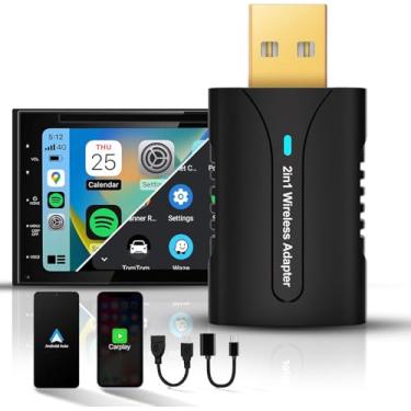 Imagem de DYUZO Adaptador automotivo sem fio CarPlay Android 2 em 1, mini dongle com bastão de carro, conexão automática de estabilidade para atualização OEM com fio CarPlay Android Auto 2025