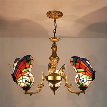 Imagem de NIUYAO Luminária Pendente Estilo Tiffany Com Vitral E 3 Abajures Em Formato De Borboleta, Design Vintage Clássico, Decoração Interiores - Multicolorida