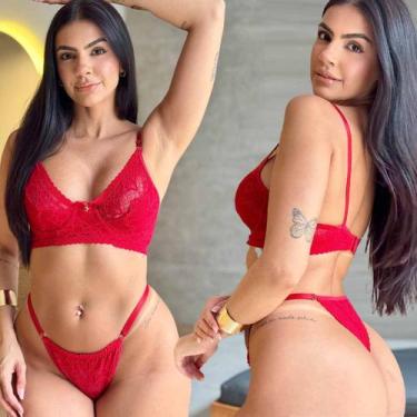 Imagem de Conjunto De Lingerie Sensual Meia Taça Renda Calcinha Regulagem Sexy -