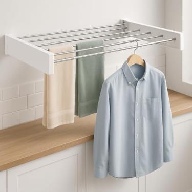 Imagem de Varal De Parede Retrátil Dobrável 80cm, Sanfonado, Com 5 Varetas, Aço Inox, Compacto E Resistente, Marca VARENZIA