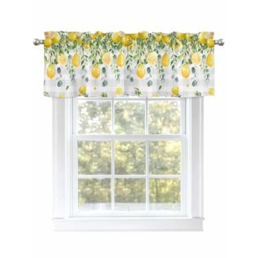 Imagem de Cortina de janela com folhas de eucalipto de limão, cortinas de cozinha, sanefas, bolso para varão, casa de fazenda, cinza, xadrez, tratamento de janela, cortinas curtas para cozinha, banheiro, sala