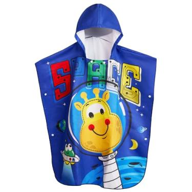 Imagem de MADDY'S HOME Toalha de praia infantil com capuz - Poncho de algodão absorvente super macio para meninos e meninas, uso na piscina e na praia, de crianças a adolescentes (3 a 13 anos) (espaço azul)