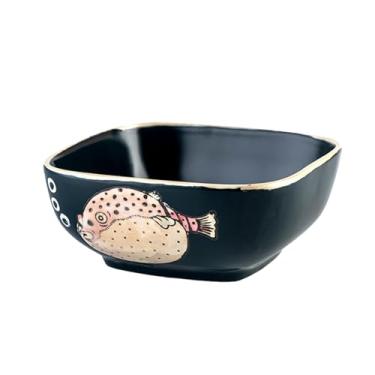 Imagem de Tigela de arroz misturada de cor quadrada de estilo japonês requintada fresca e fofa - peixe folhado de gordura verde médio