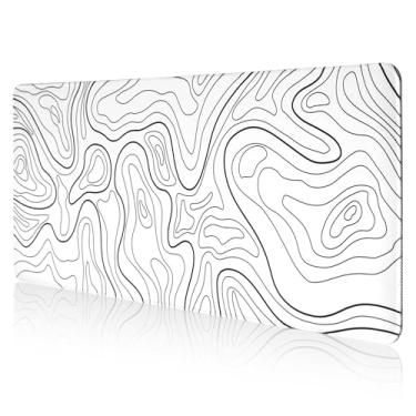 Imagem de Mouse pad topográfico para jogos, 90 x 40 cm, tapete de mesa grande, base antiderrapante e bordas costuradas de alta densidade, protetor de mesa adequado para casa e escritório (branco)