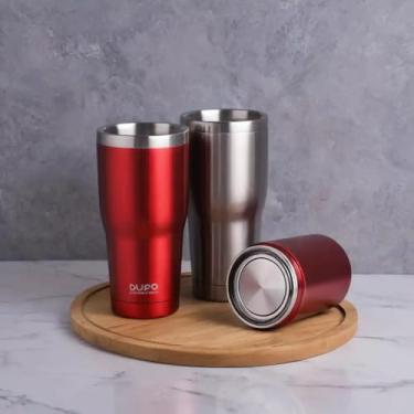Imagem de Copo Térmico Parede Dupla em Aço Inox Vermelha 350ml com Tampa Hermética - Estilo Casual