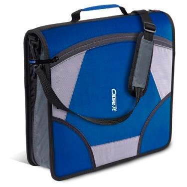 Imagem de Fichário com zíper e aba de zíper Case-it The King Size – Anéis D de 10 cm – Pasta de arquivo de 5 assuntos – Vários bolsos – Capacidade de 800 folhas – Vem com alça de ombro – Azul meia-noite D-186