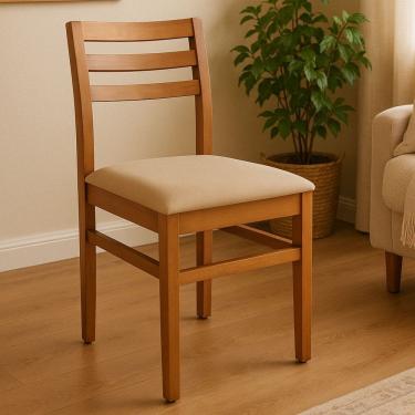 Imagem de Cadeira para Sala de Jantar em Madeira Maciça Diamante Madeira Mel /Estofado Bege