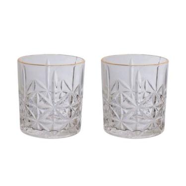 Imagem de Kit 2 Copo Baixo Whisky Drink Clarice 350ml Borda Dourada - Haüskraft