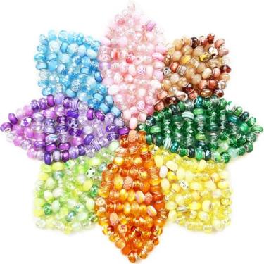 Imagem de Exway Contas espaçadoras europeias de grandes orifícios, 200 peças de varinhas de fadas com furo grande para decoração de estacas, contas de murano, contas de cristal para bricolage, pulseira, colar