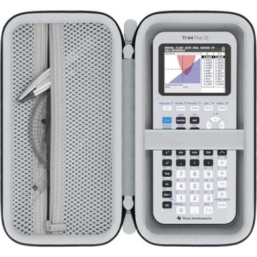 Imagem de Baval Estojo de transporte rígido compatível com calculadora Texas Instruments TI-84 Plus CE/TI-Nspire CX II CAS (caixa branca, zíper preto)
