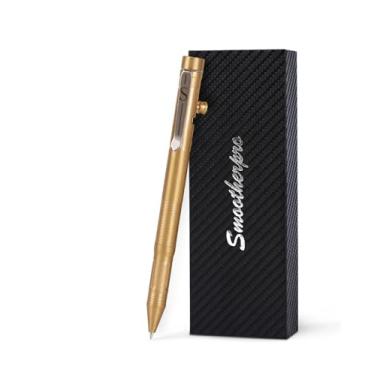 Imagem de SMOOTHERPRO Caneta Bolt Action Ponderada, Caneta de latão de 54 g com ponta de grafite, compatível com refil Pilot G2, design vintage industrial para presentes de escritório, coleções Steampunk