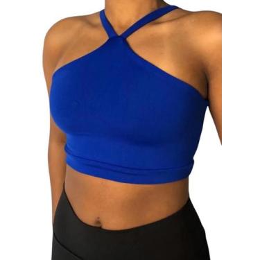 Imagem de Top Cropped Feminino Cruzado Frente Única Costa Nua Academia Treino - 