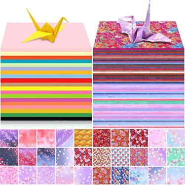 Imagem de Lincia Kit de papel origami 840 folhas, 20 cores, 15 x 15 cm, colorido, dobrável, japonês, origami, flor de cerejeira, papel quadrado dupla face, livro para iniciantes, adultos e crianças (840 folhas)