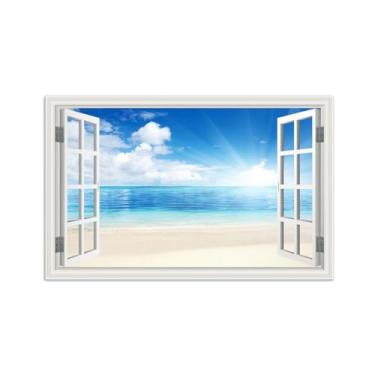Imagem de Quadro de Parede Janela Falsa-Paisagens Impressões em Tela-Ocean Praia-Natureza Pinturas Decoração 30x50cm-12x19in Sem Moldura