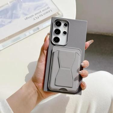 Imagem de Capa de couro com suporte para cartão e carteira para Samsung S25 Edge S24 S23 S22 Plus Ultra Fe A56 A36 A26 A16 A55 A35 (para Galaxy S22+ 5G/cinza)