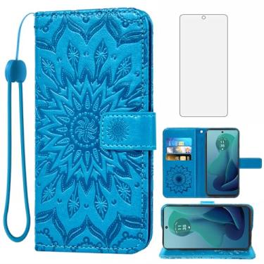Imagem de Asuwish Capa de telefone para Motorola Moto G 5G 2024 Capa carteira com protetor de tela de vidro temperado e couro de girassol Slim Flip Cover Suporte para cartão Acessórios para celular G5G 5 G G5