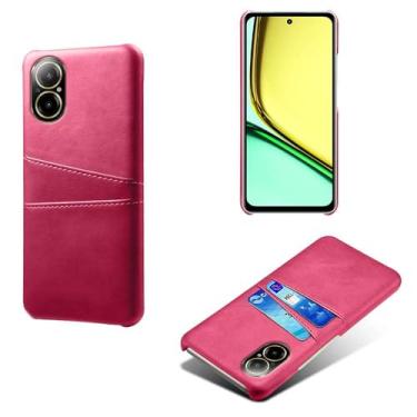 Imagem de Capas Compatível com OPPO Realme C67 4G,tampa protetora de couro falso,design de saco de cartão com 2 fendas de cartão atrás,proteção anti-impressão digital e anti-gota-Rose Red